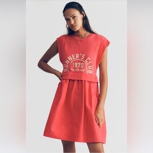 ANTHROPOLOGIE Daily Practice Gardenia Pink Graphic Sleeveless Sweatshirt Dress